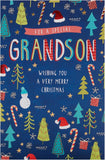 UK Greetings Christmas card for grandson with festive pattern design, featuring holiday-themed graphics and cheerful holiday message.