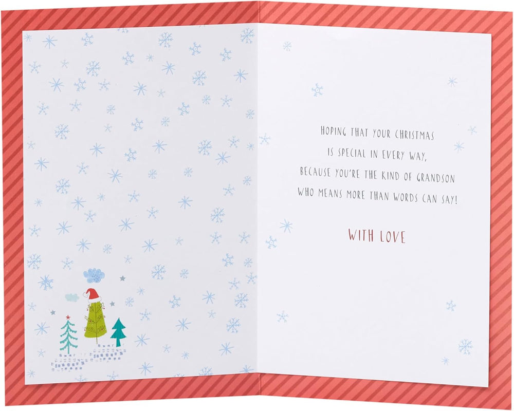 UK Greetings Christmas greeting card for grandson featuring a festive pattern design and cheerful holiday imagery.