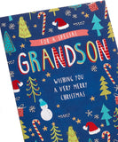 UK Greetings Christmas greeting card for grandson featuring a festive pattern design, perfect for holiday wishes.