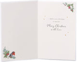 UK Greetings Christmas card for Mum and Dad featuring a festive wreath design, ideal for holiday greeting wishes.