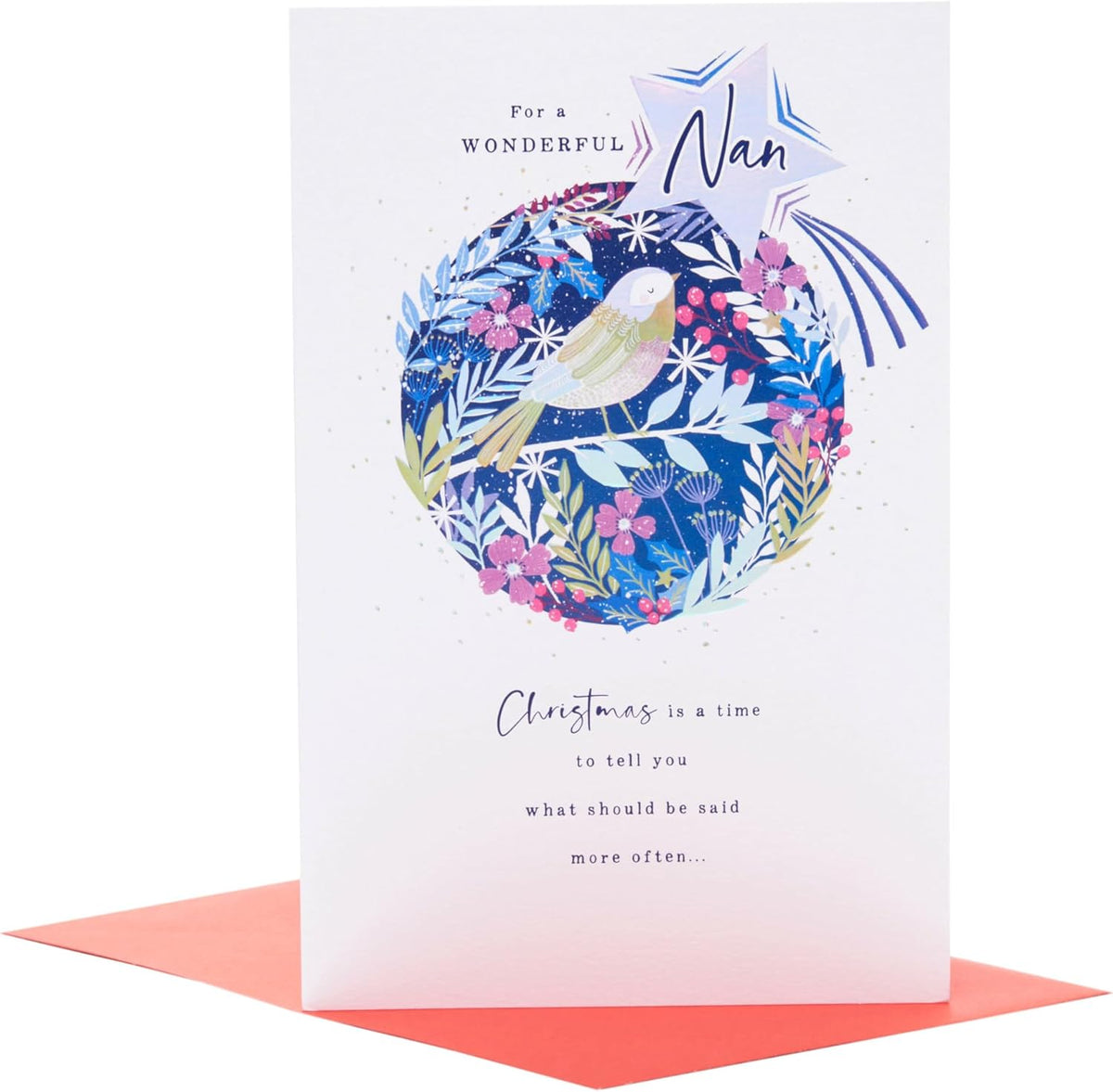 UK Greetings Christmas card for Nan featuring a heartfelt robin and festive design, ideal for holiday greeting messages.