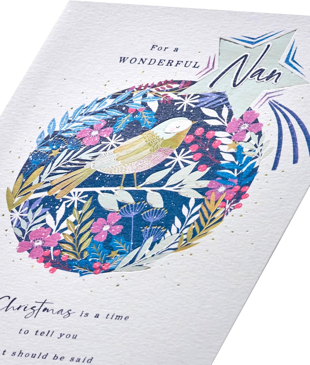 UK Greetings Christmas card for Nan featuring a heartfelt robin design, perfect for festive holiday greetings.