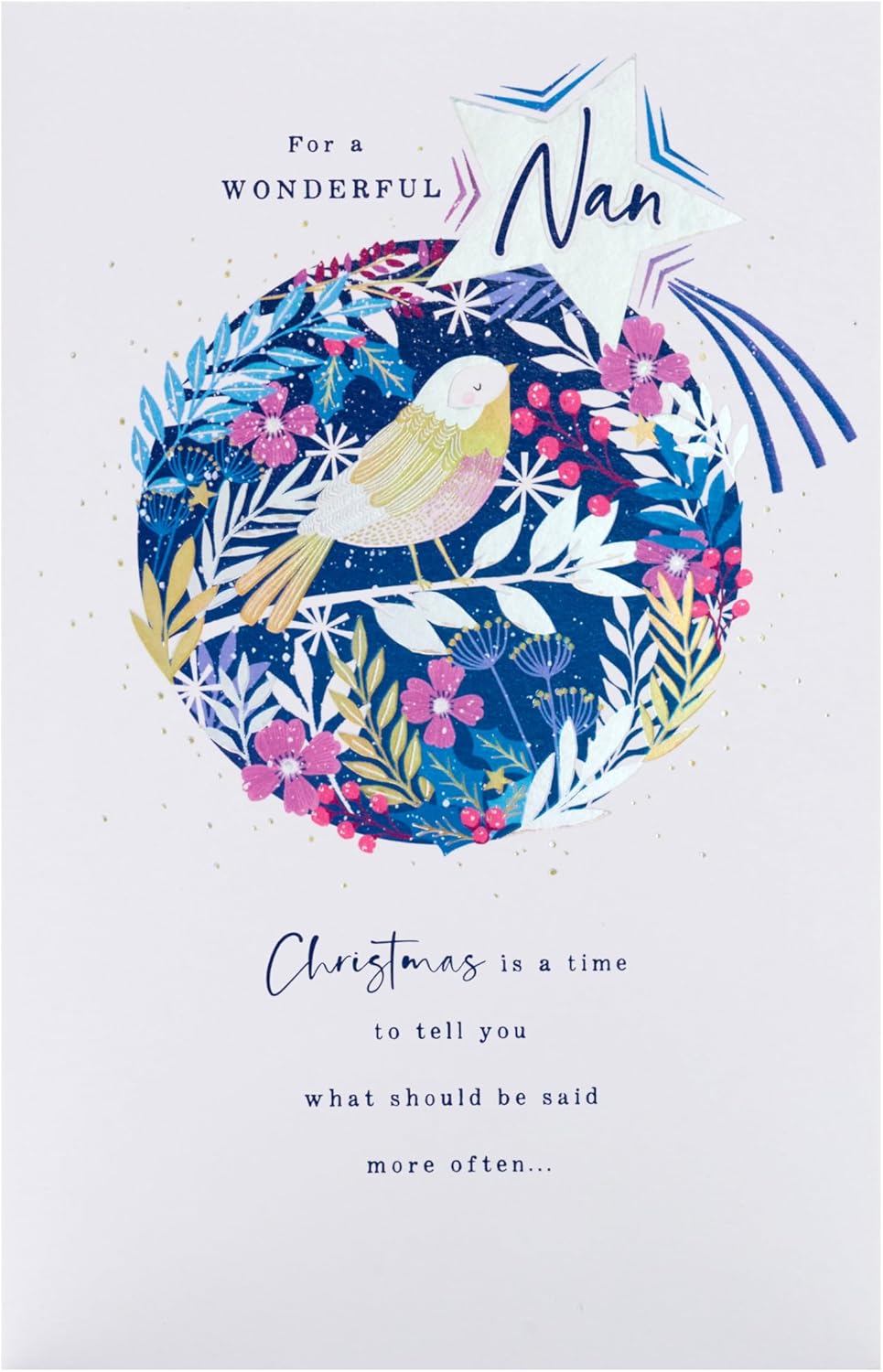UK Greetings Christmas card for Nan featuring a heartfelt robin design, festive holiday greeting card with seasonal imagery.