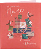 UK Greetings Christmas greeting card for Nanna featuring festive presents and holiday design, perfect for sending warm holiday wishes.