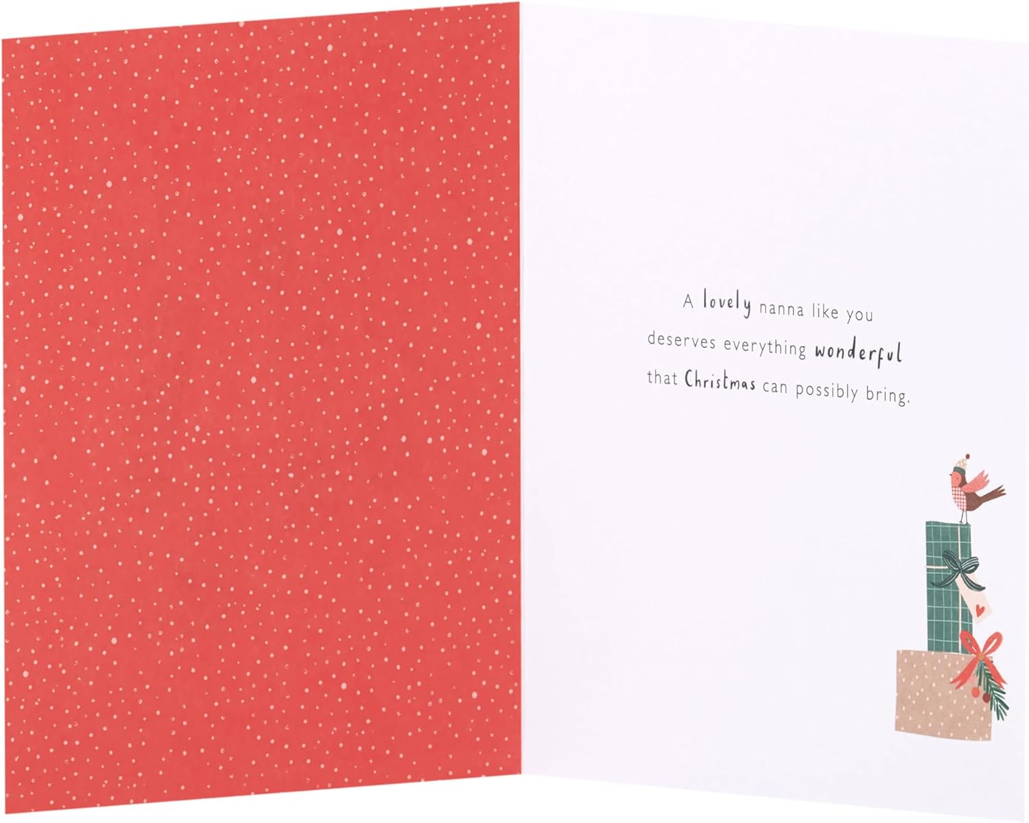 UK Greetings Christmas greeting card for Nanna featuring a festive design with presents, ideal for holiday wishes.