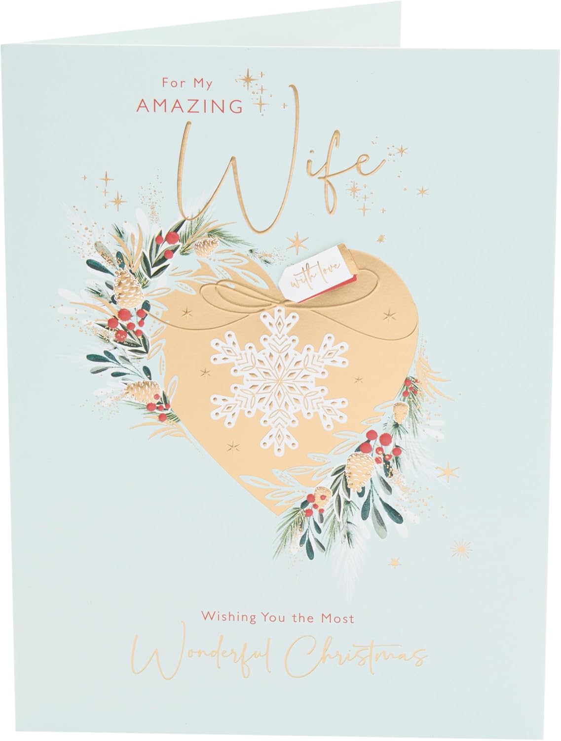 UK Greetings Christmas greeting card for wife featuring an elegant gold festive design with holiday-themed accents.