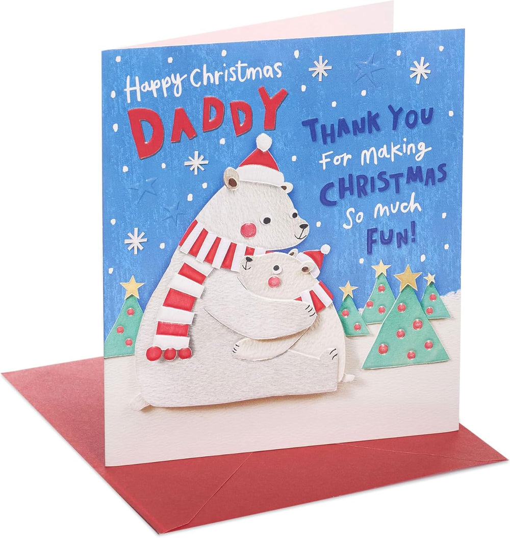 UK Greetings Christmas greeting card for Daddy featuring a festive design with cute polar bears and holiday decorations.