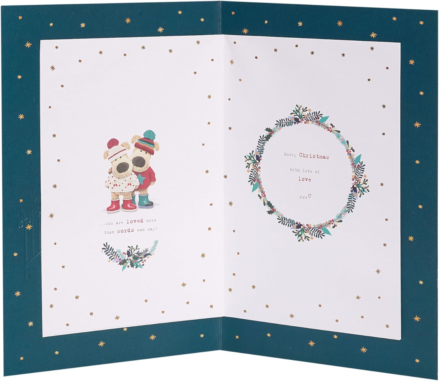 UK Greetings Christmas greeting card for Mum and Dad featuring a cute Boofle dog illustration with festive embellishments.