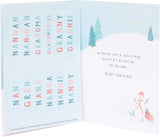 UK Greetings grandmother Christmas card with festive multi-caption design, featuring holiday-themed illustrations and cheerful messages.
