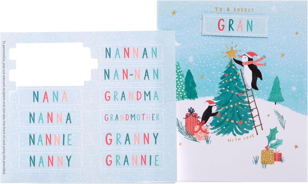 UK Greetings Grandmother Christmas Card with festive multi-caption design, featuring holiday-themed artwork and warm seasonal messages.