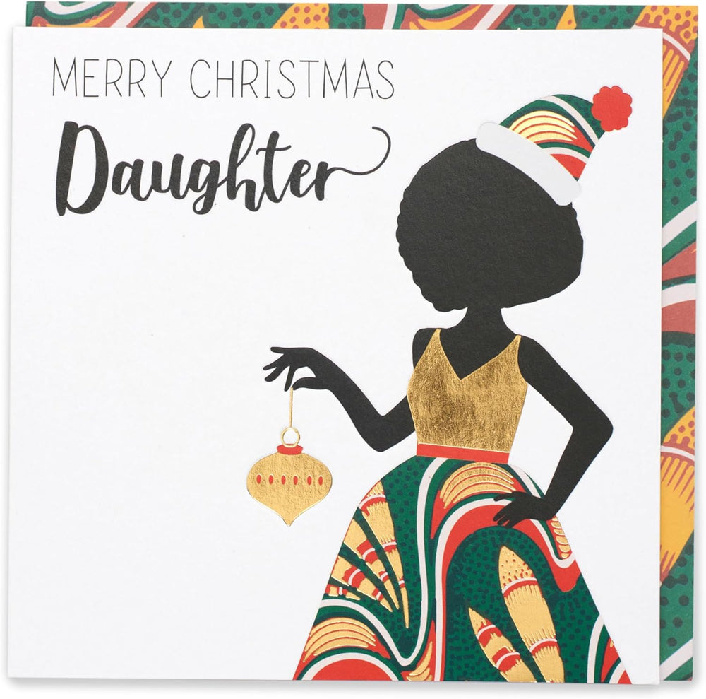 UK Greetings Kindred X Afrotouch Daughter Christmas Card featuring festive design and heartfelt holiday message.