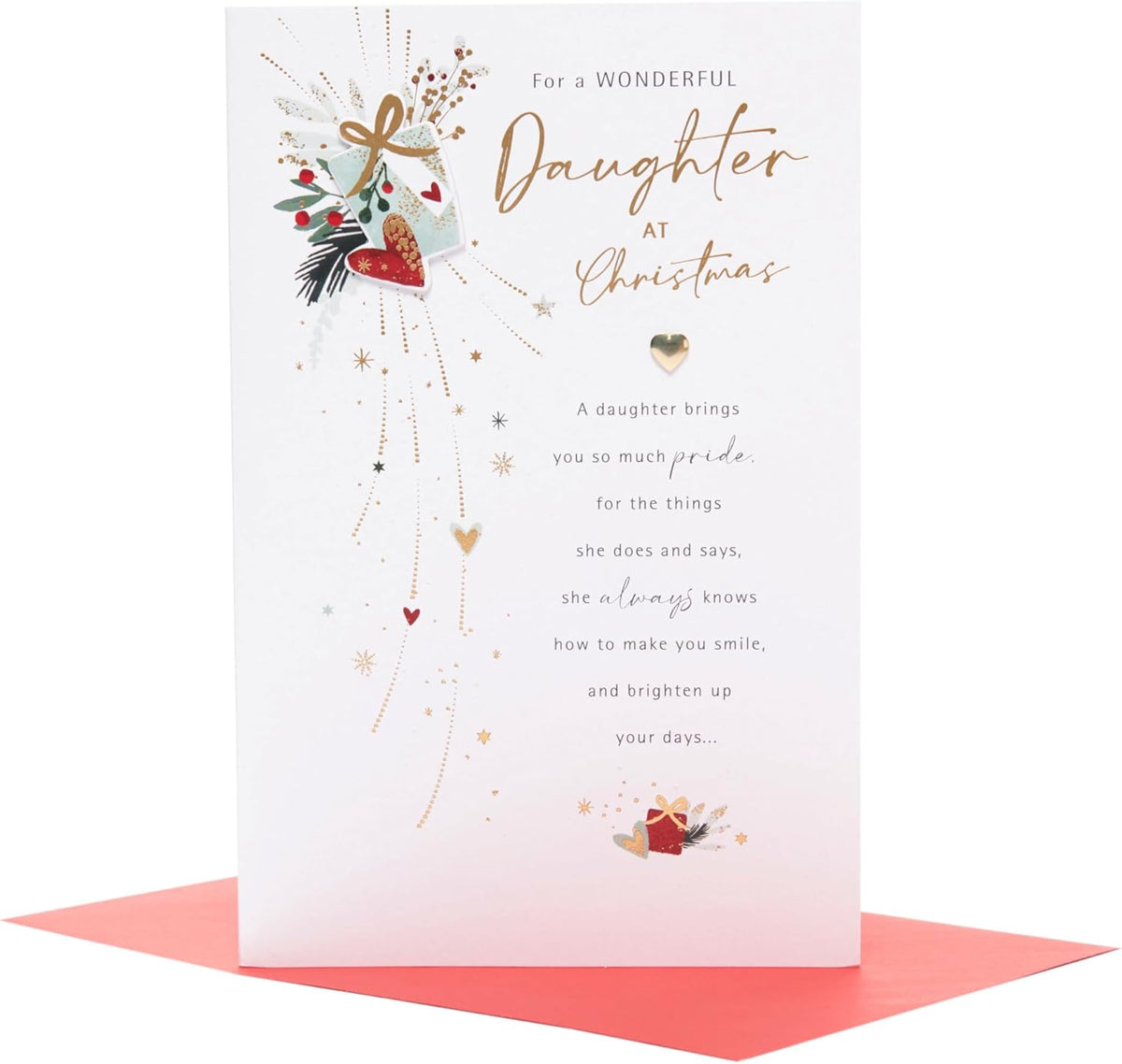 UK Greetings integrated Christmas greeting card featuring festive holiday design for daughters, with seasonal greeting message.