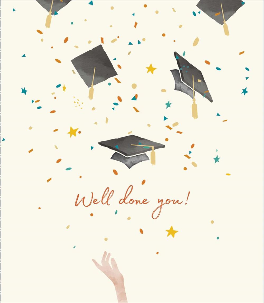UK Greetings congratulations card featuring graduation celebration design, perfect for well done and congratulations messages.