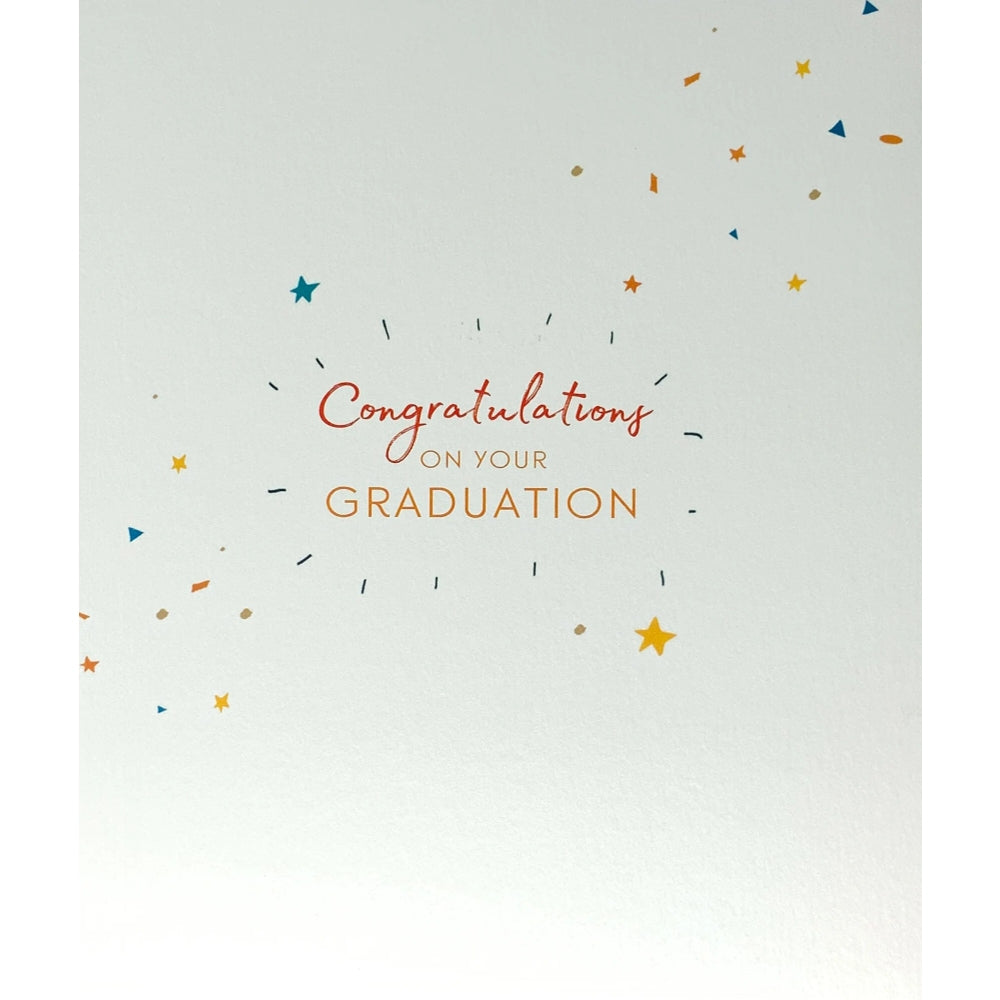 UK Greetings graduation celebration congratulations card with colorful design and "Well Done" message for graduates.