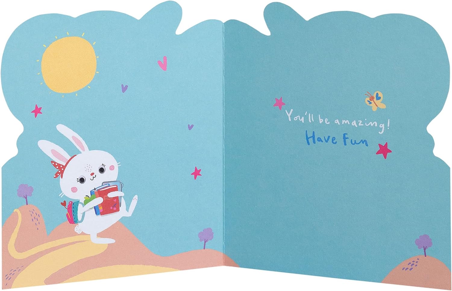 UK Greetings cute bunny first day at school card featuring an adorable cartoon bunny design perfect for school celebrations.