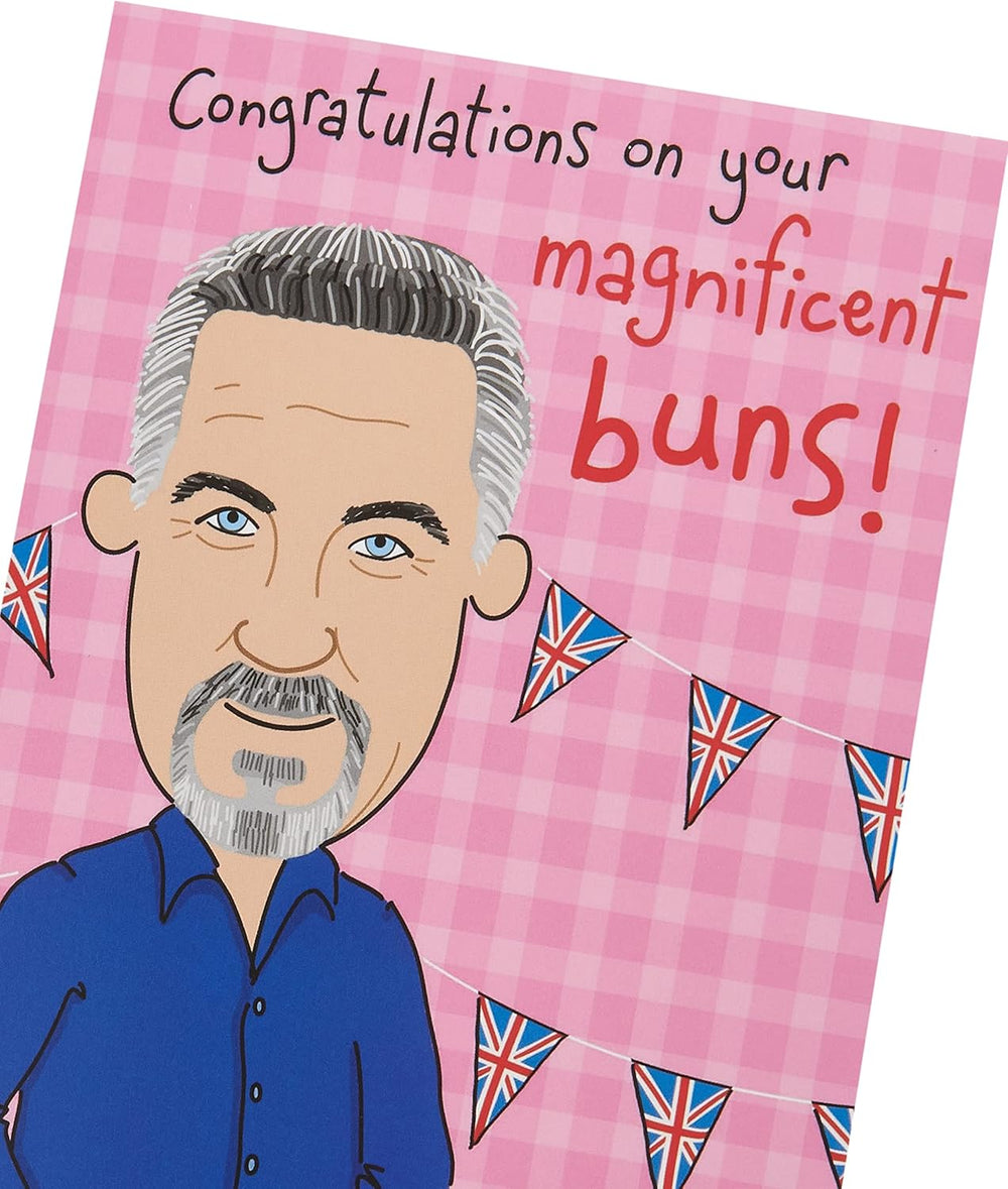 UK Greetings Paul Hollywood birthday card featuring a creative baking-themed design with colorful illustrations and festive elements.