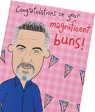 UK Greetings Paul Hollywood birthday card featuring a creative baking-themed design with colorful illustrations and festive elements.