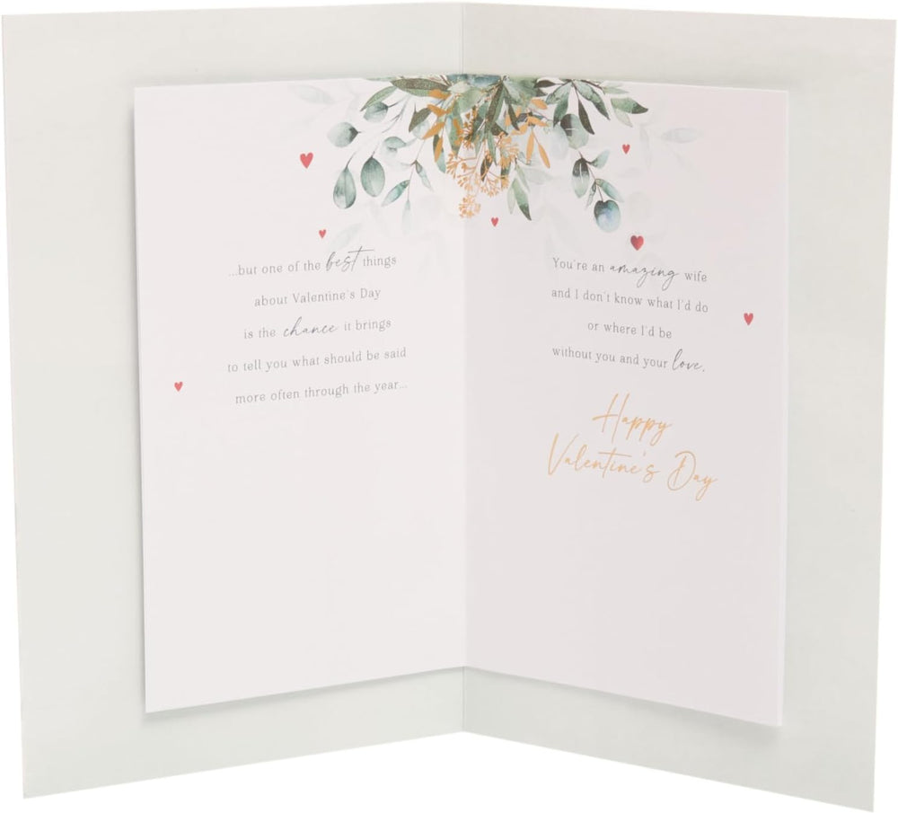 UK Greetings Valentine's Day card for wife featuring a beautiful leaves design, perfect for expressing love and affection.