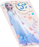 Disney Frozen Elsa birthday card by UK Greetings featuring a princess design and a badge for a 5th birthday celebration.