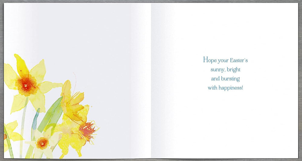 UK Greetings Artistic Daffodils Easter greeting card with painted daffodils and embellished details, perfect for Easter celebrations.
