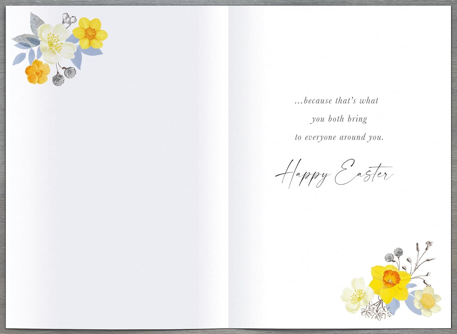 UK Greetings Easter card featuring daffodil illustrations and artistic design for celebrating spring and Easter.