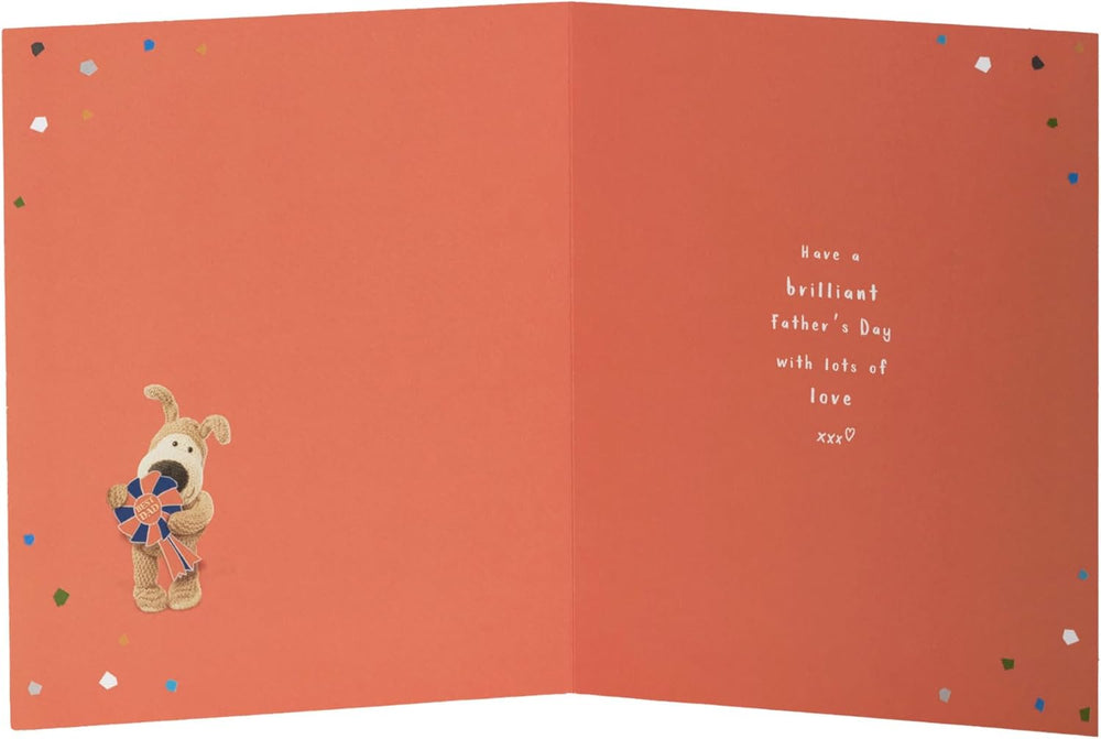 UK Greetings Boofle Father's Day Card featuring colorful illustration of Boofle with heartfelt message