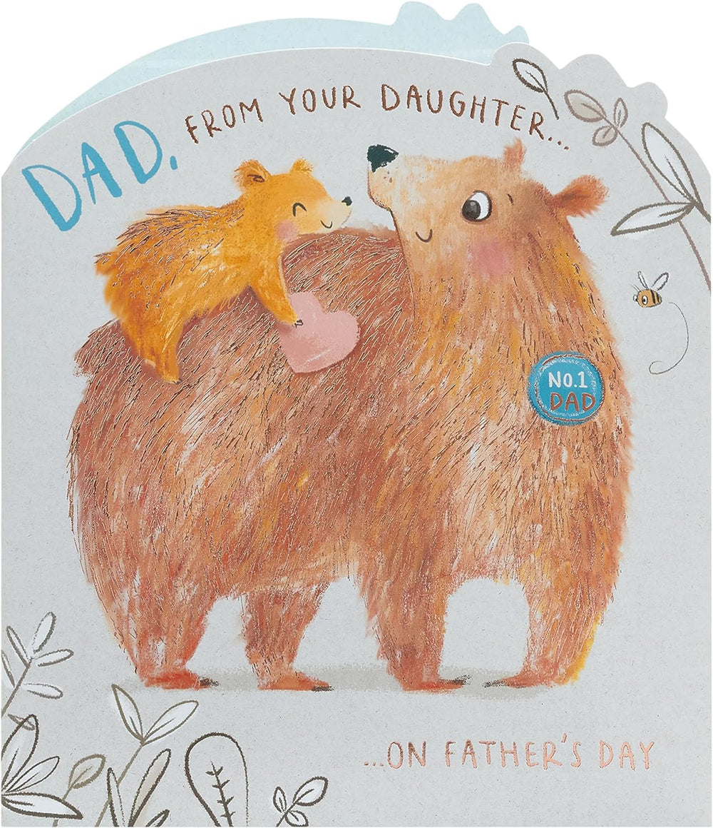 UK Greetings Father's Day Card for Dad from Daughter featuring a cute bear design and an envelope.