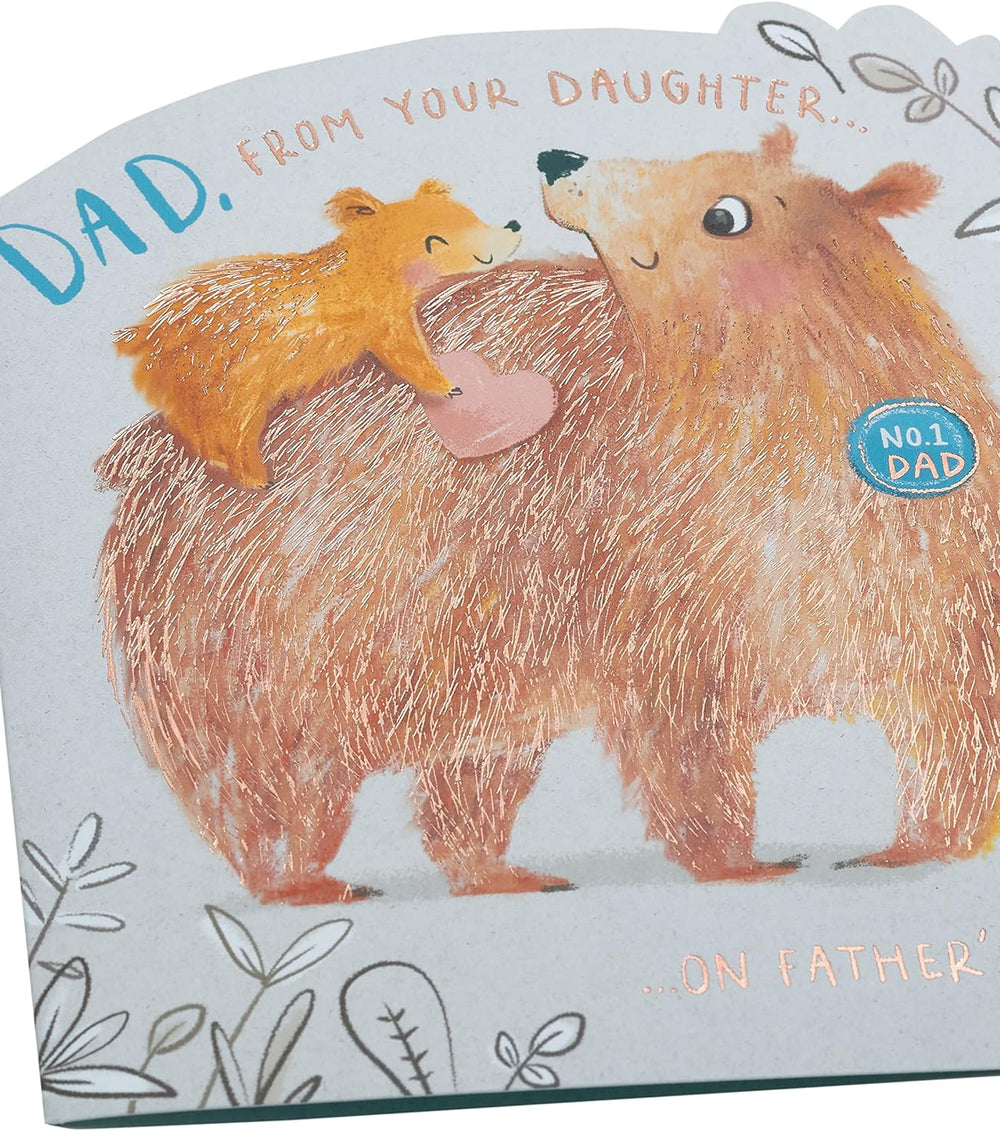 UK Greetings Father's Day card for dad from daughter featuring a cute bear design and included envelope.