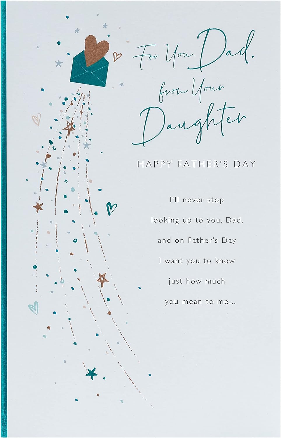UK Greetings Father's Day card for Dad from daughter featuring a heart envelope design and included envelope, perfect for celebrating Dad