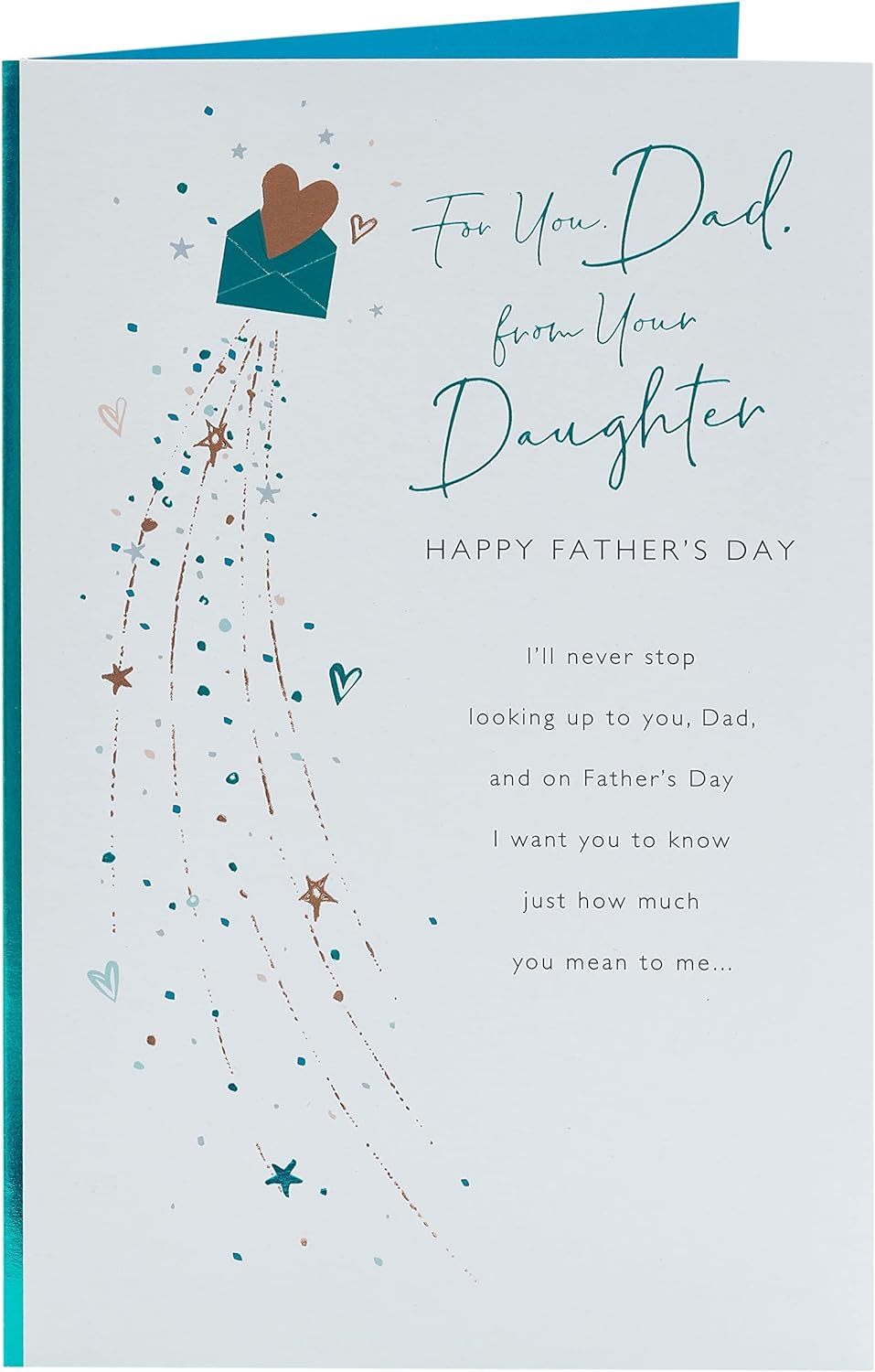 UK Greetings Father’s Day card for Dad from daughter, featuring a heart-shaped envelope design and included envelope.