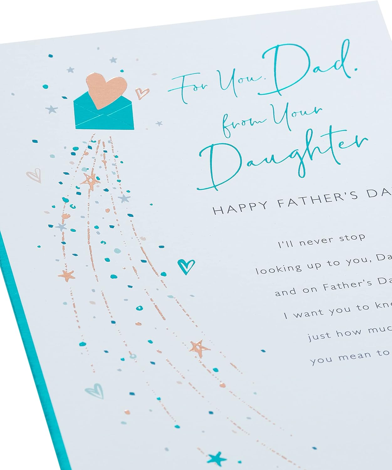 UK Greetings Father's Day Card for Dad from Daughter with heart envelope design and included envelope, featuring heartfelt message.