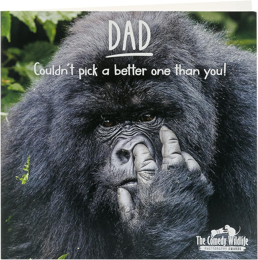 UK Greetings Father's Day Card for Dad featuring a humorous gorilla design with an envelope, perfect for celebrating dad.