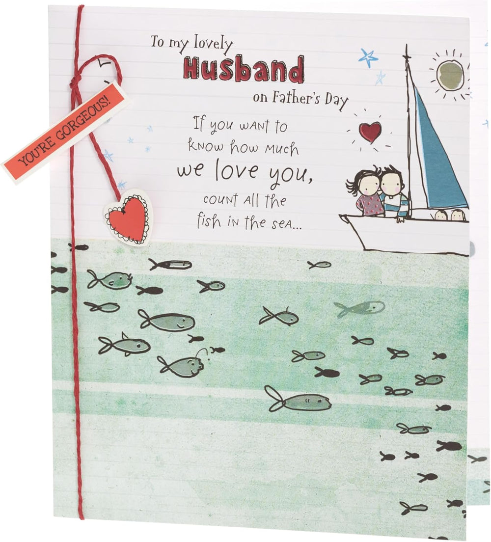 UK Greetings Father's Day Card for Husband with a sweet design, featuring colorful illustrations and heartfelt message.