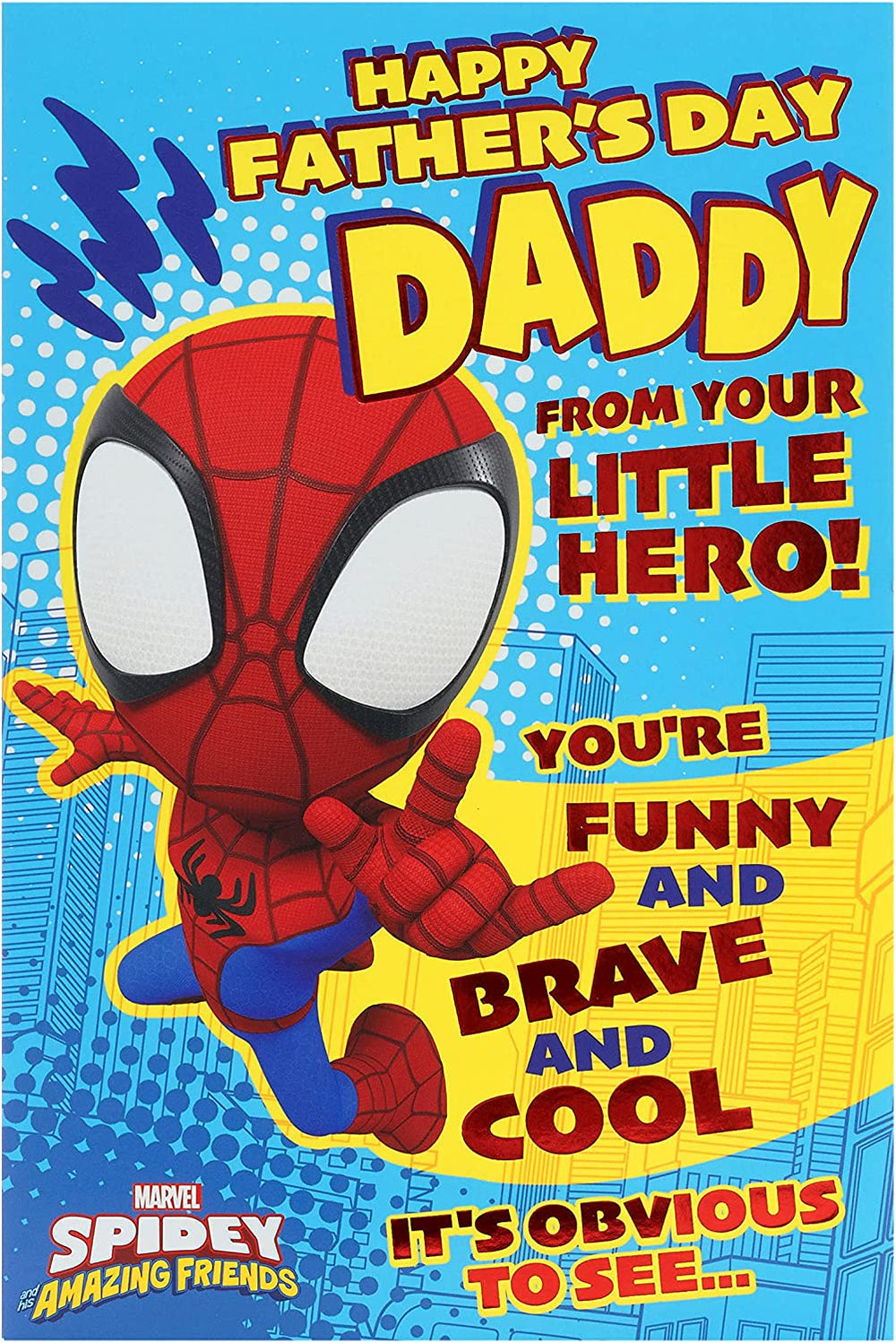 UK Greetings Marvel Spiderman Father's Day Card from Son, featuring Spiderman design for Dad, suitable for Father's Day celebration.