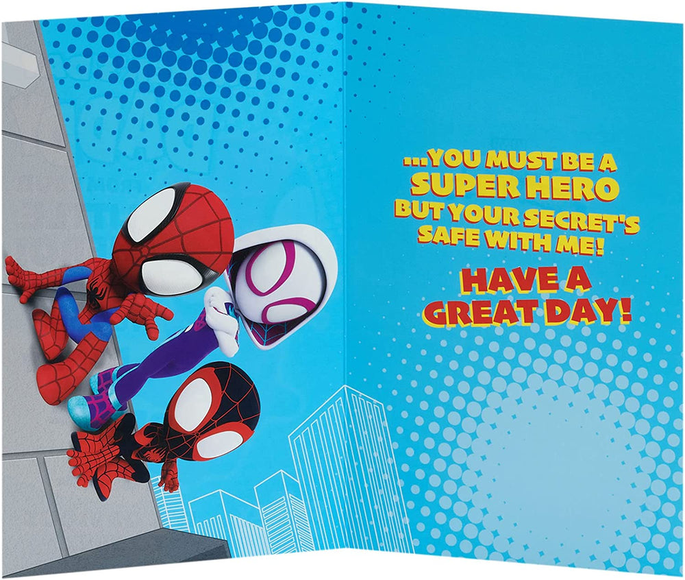 UK Greetings Marvel Spiderman Father's Day card from son featuring Spiderman illustration for Dad, suitable for Father's Day celebrations.