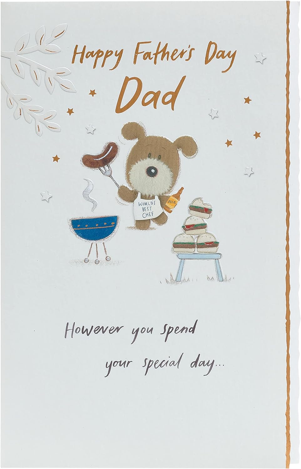 UK Greetings Father's Day card featuring a sweet barbecue theme for dads, with colorful illustrations and festive design.
