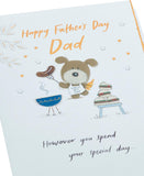 UK Greetings Father's Day card featuring a sweet barbeque design for Dad, with colorful illustrations and cheerful message.