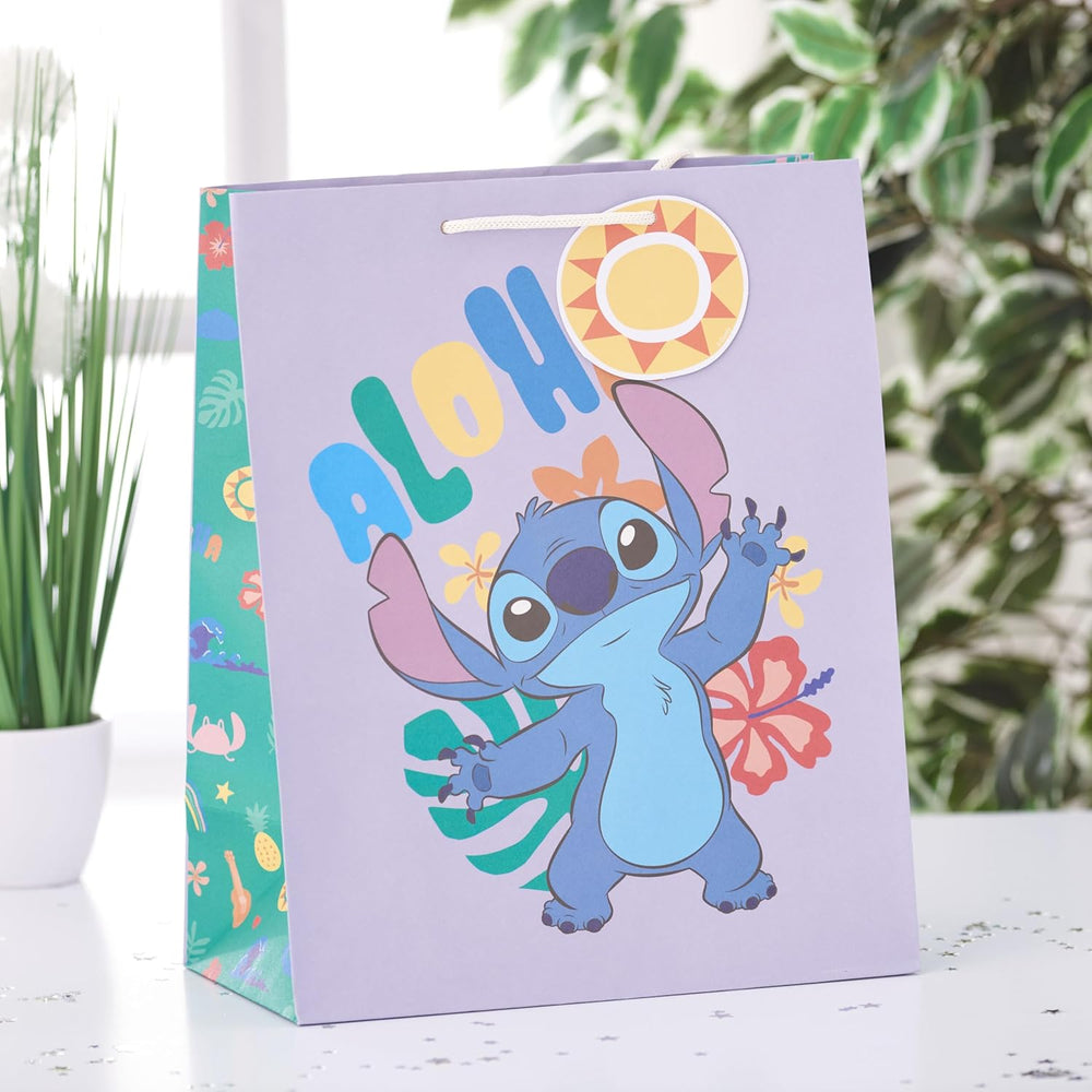 Open Disney Lilo & Stitch gift bag by UK Greetings, featuring colorful characters and suitable for any occasion.