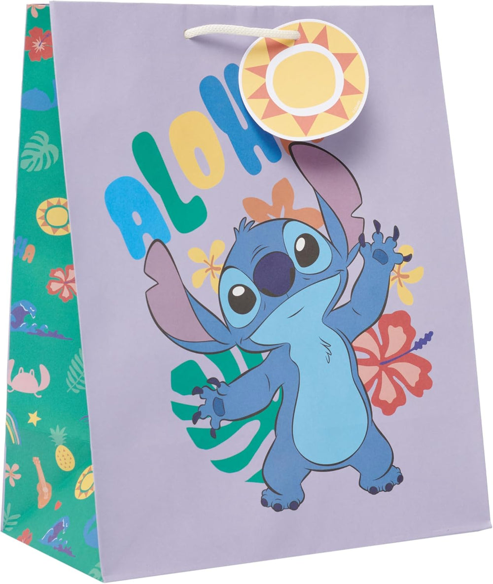 UK Greetings Disney Lilo & Stitch gift bag with open design, featuring colorful characters for any occasion.