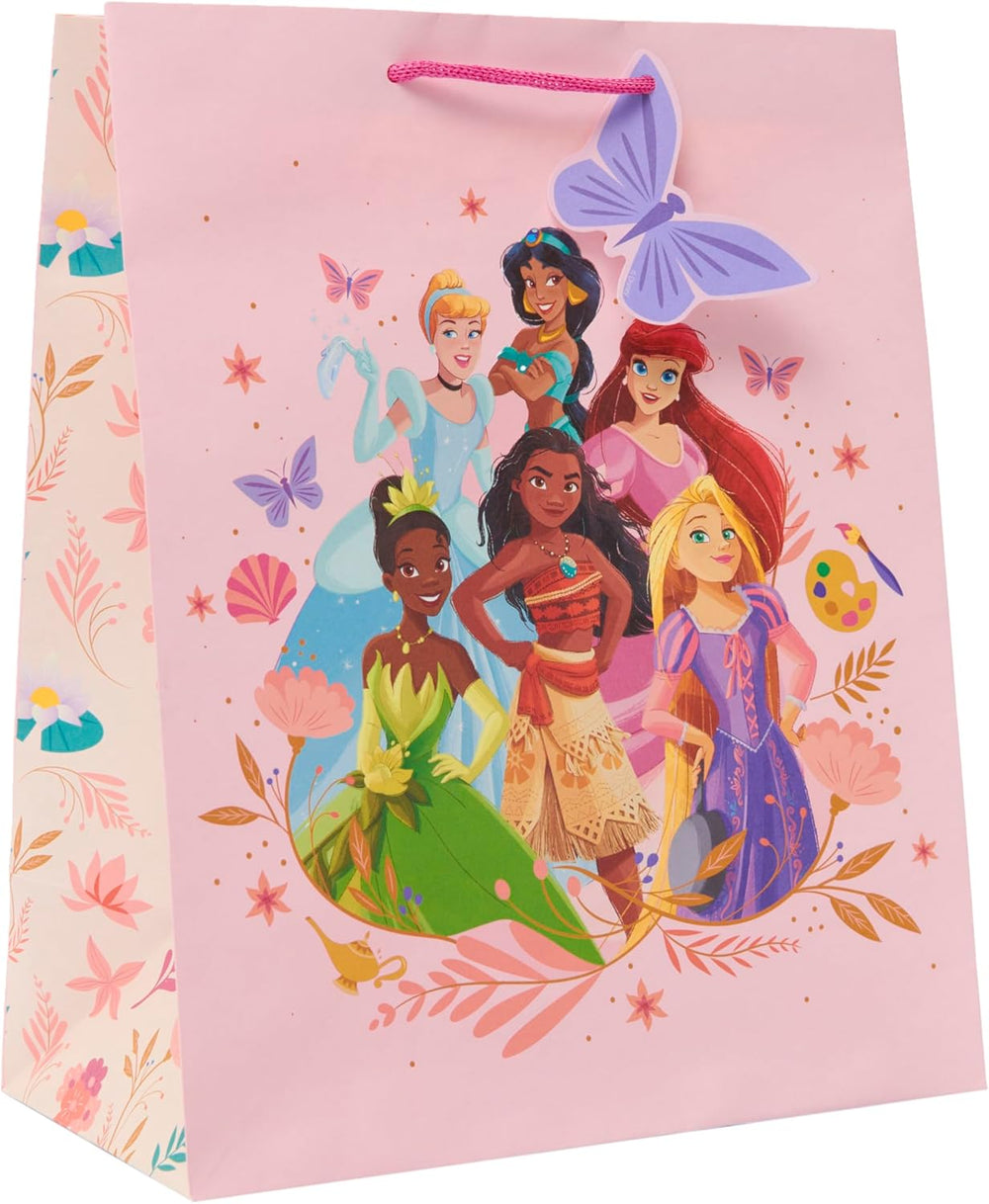 Large Disney Princess gift bag by UK Greetings featuring vibrant princess illustrations, perfect for girls' presents.