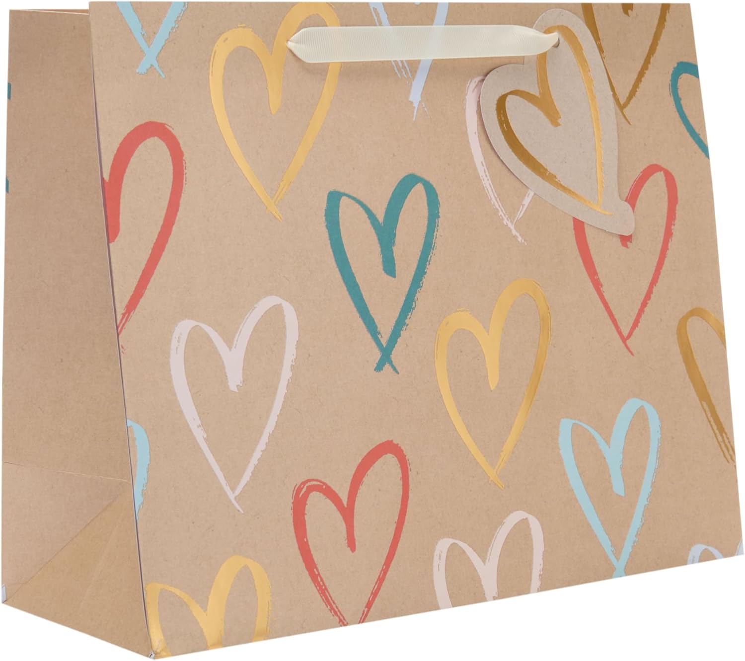 UK Greetings Kraft Hearts large gift bag with heart design, sturdy paper bag for special presents and gift wrapping.