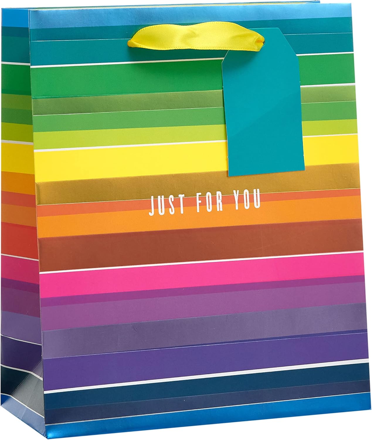 UK Greetings rainbow design medium gift bag with colorful rainbow pattern and sturdy handles, ideal for gift packaging.