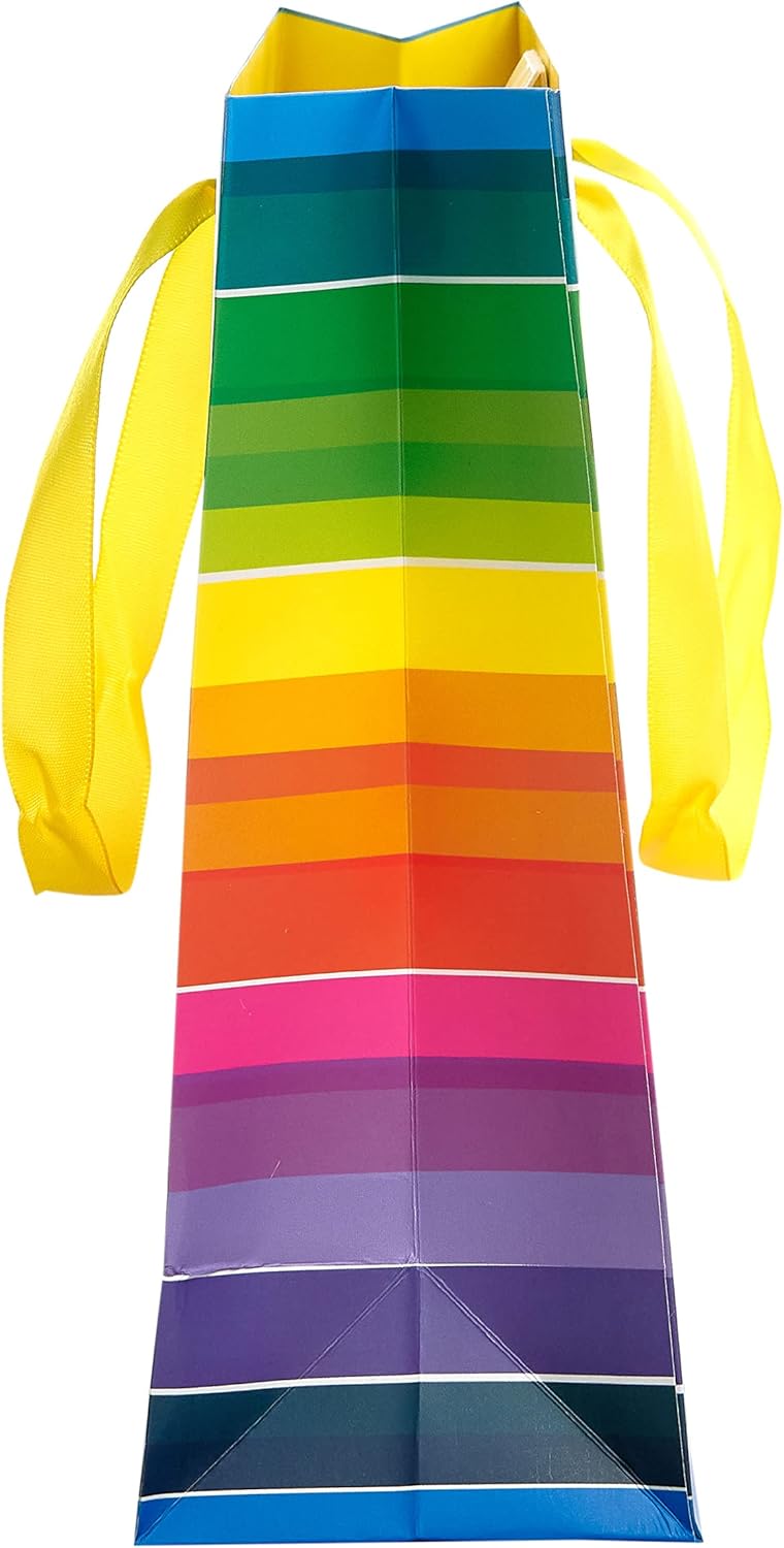 UK Greetings rainbow design medium gift bag with colorful handles and cheerful rainbow pattern for gift packaging.