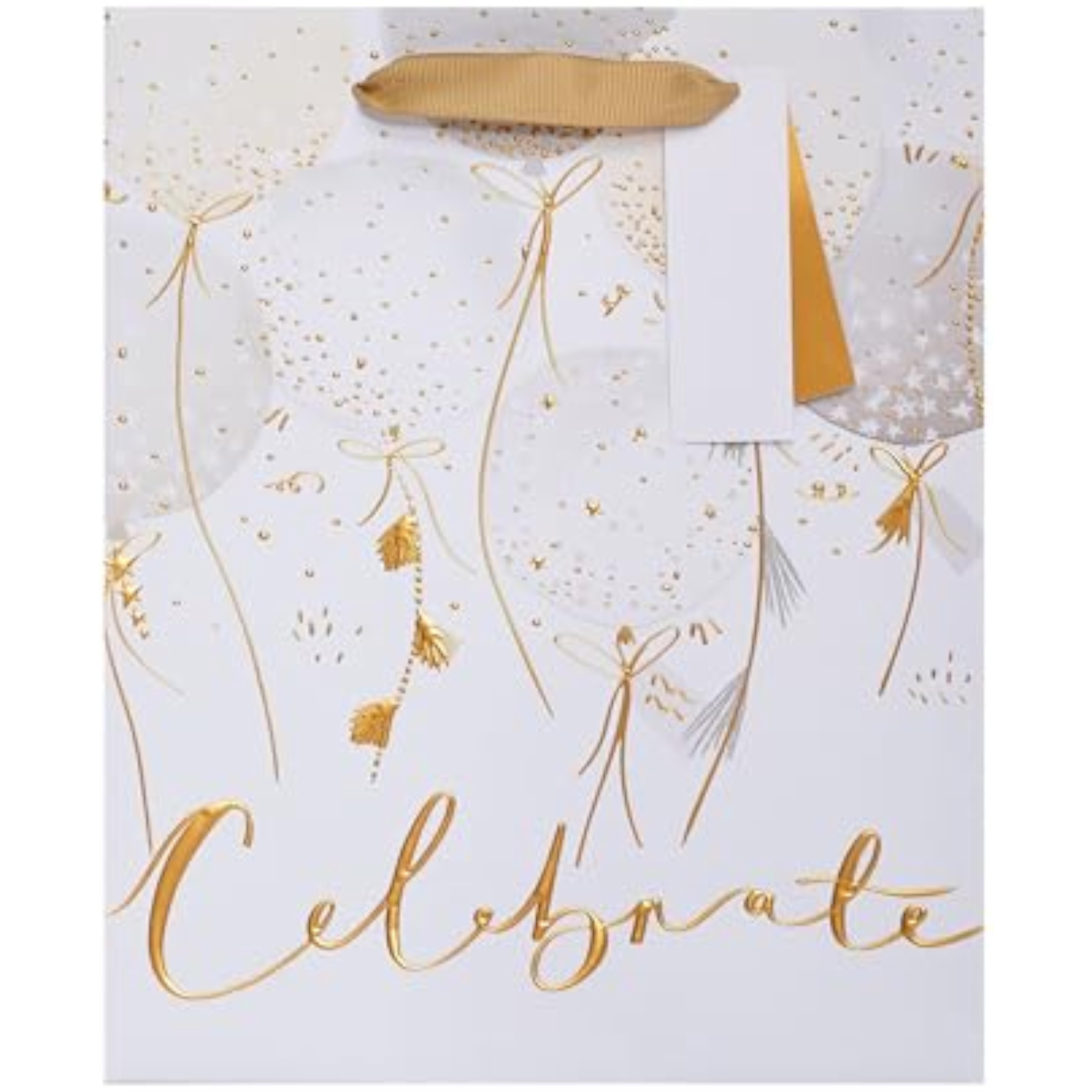 UK Greetings balloons design medium gift bag with colorful balloon illustrations, perfect for gifting occasions.
