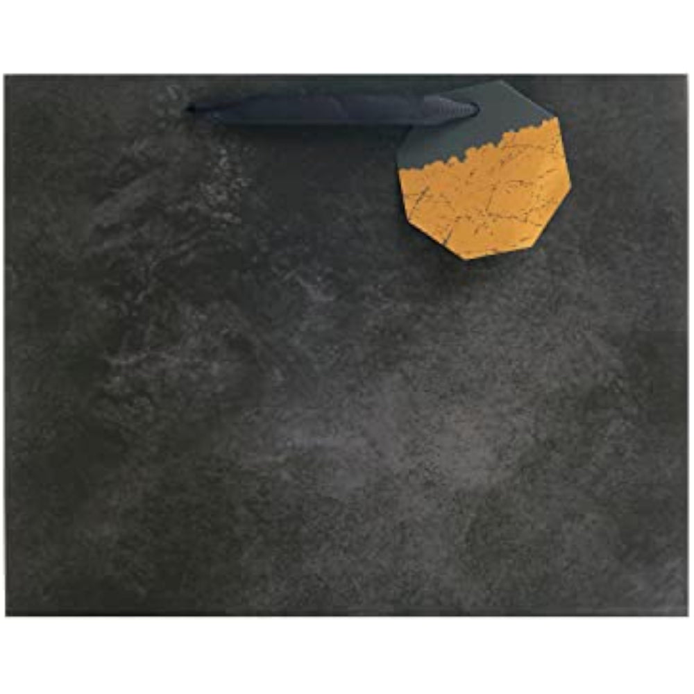 UK Greetings black design large gift bag for gift giving, featuring a stylish and spacious paper bag with handles.
