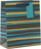 Blue and gold striped UK Greetings medium gift bag with handles, perfect for gift packaging and special occasions.