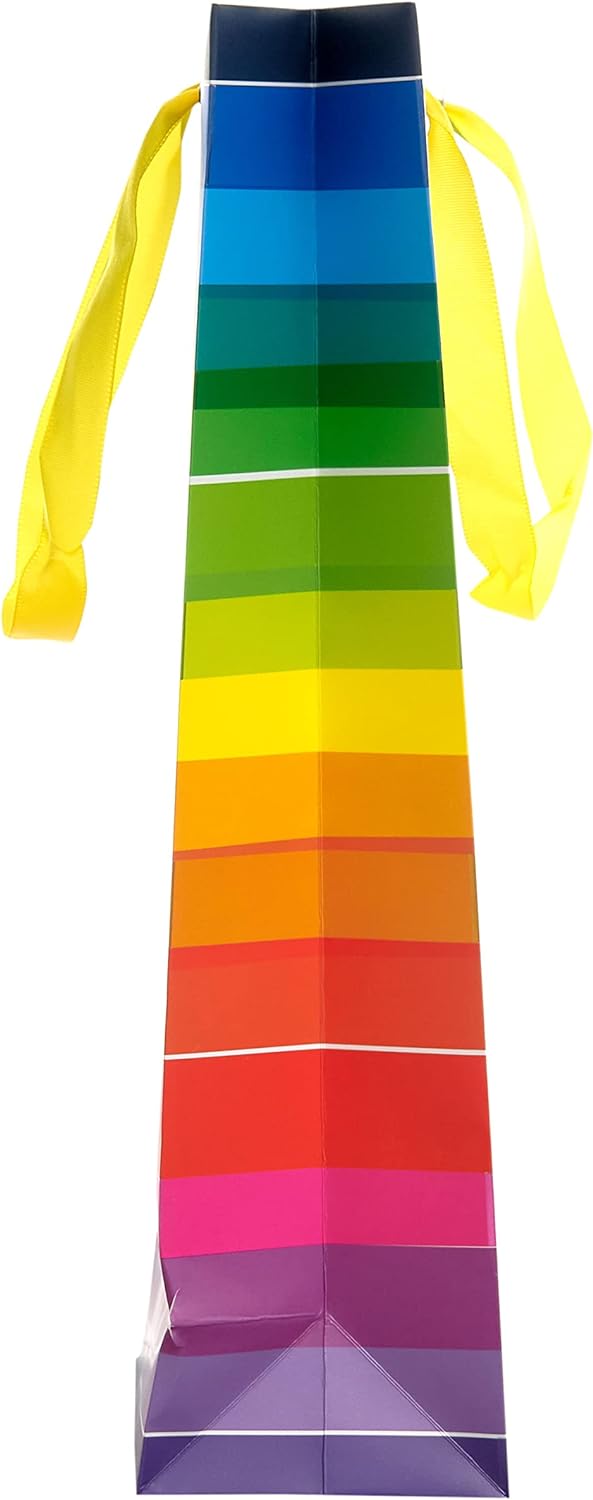 UK Greetings bottle gift bag for her with colorful rainbow design, ideal for female gift packaging, made of sturdy paper.