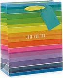 UK Greetings Rainbow Stripes Collage Medium Gift Bag with "Just for You" message, ideal for gift wrapping and celebrations.
