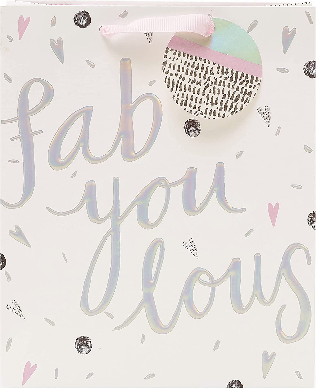 UK Greetings Confetti Cocktail Range Fab You Lous medium gift bag with colorful confetti design and ribbon handles.