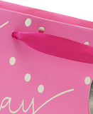 Large pink UK Greetings female birthday gift bag with festive design for celebrating special occasions.
